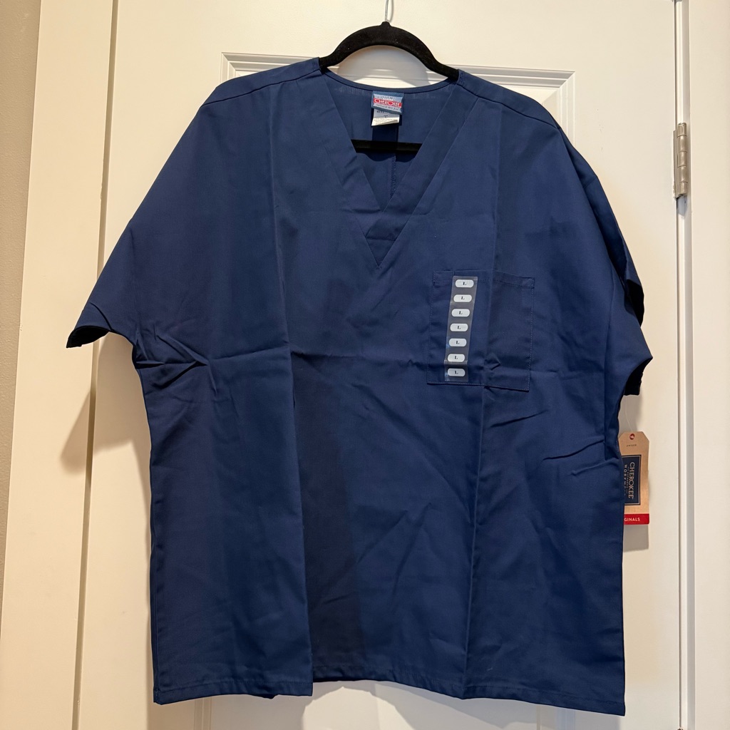 Cherokee Workwear Scrub Shirt Unisex V Neck Top Sz L Navy Blue Nwt